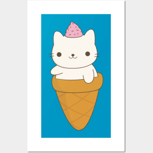 Kawaii Ice Cream Cat Cone T-Shirt Posters and Art